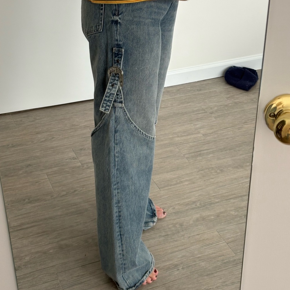 Zara Light Blue Wide-Leg Denim Jeans with Utility Loop